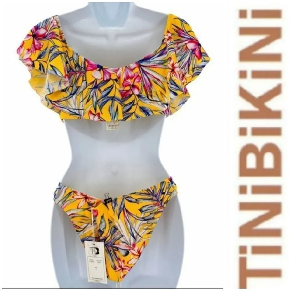 TiniBikini 2 Piece yellow Floral Print Bikini - Picture 1 of 8